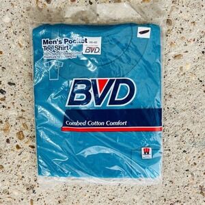 Vintage BVD Men's XL Turquoise‎ Blue Pocket Tee Shirt Short Sleeve